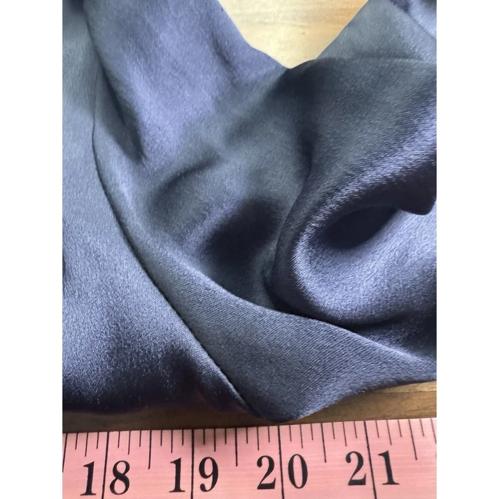 Zac Posen Navy Shawl Collar Deep V-Neck Top 8 Quiet Luxury Minimal Capsule Satin